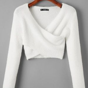 Shein Plus Wrap Fluffy Knit Sweater